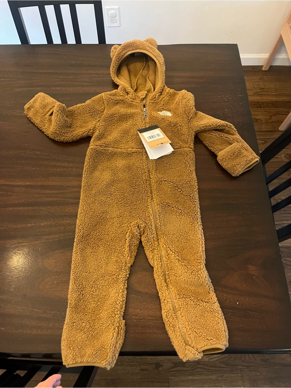 The North Face Brown Teddy Fleece One-Piece with Hooded Ears